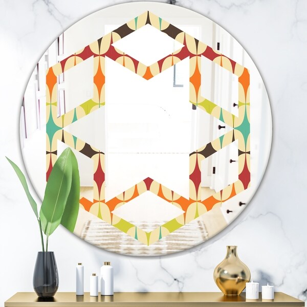 Designart 'Abstract Retro Geometric Pattern V' Modern Round or Oval Wall Mirror - Hexagon Star - Multi