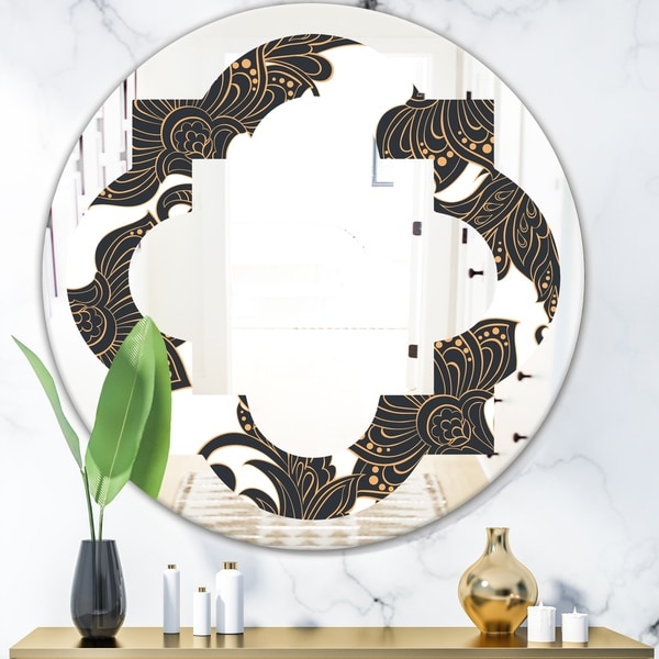 Designart 'Retro Indian Floral Batik I' Modern Round or Oval Wall Mirror - Quatrefoil