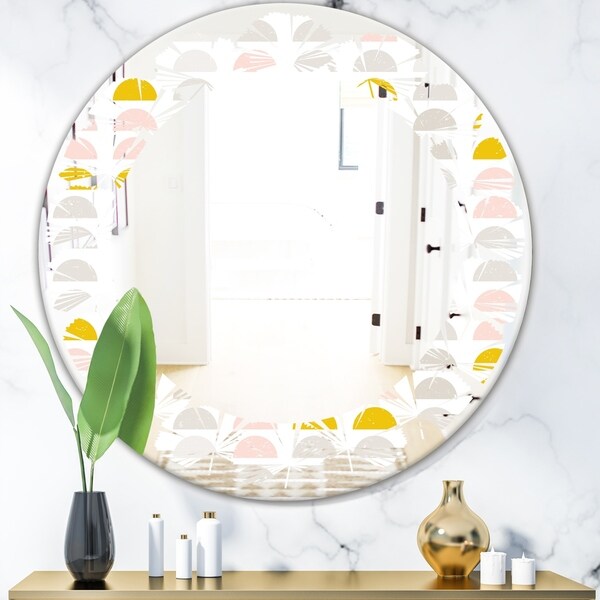 Designart 'Retro Pastel Circular Pattern III' Modern Round or Oval Wall Mirror - Leaves