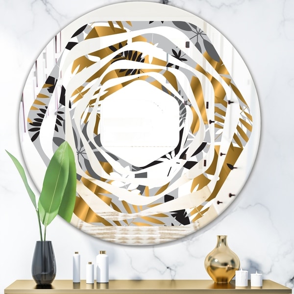 Designart 'Geometric luxury jungle foliage pattern' Modern Round or Oval Wall Mirror - Whirl