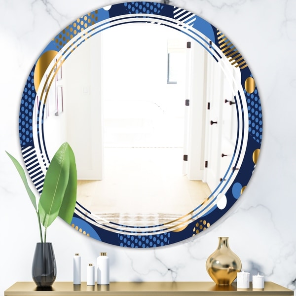 Designart 'Circular Abstract Retro Geometric XI' Modern Round or Oval Wall Mirror - Triple C