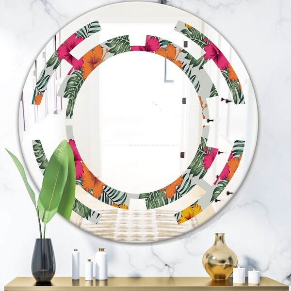 Designart 'Retro tropical Leaves III' Cottage Round or Oval Wall Mirror - Space