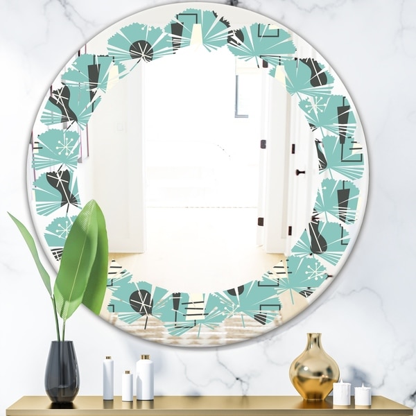 Designart '1950 Retro Pattern II' Modern Round or Oval Wall Mirror - Leaves
