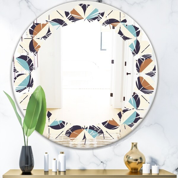 Designart 'Geometric Retro Design V' Modern Round or Oval Wall Mirror - Leaves