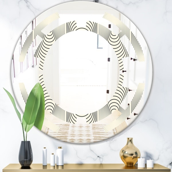 Designart 'Monochrome Geometric Pattern X' Modern Round or Oval Wall Mirror - Space
