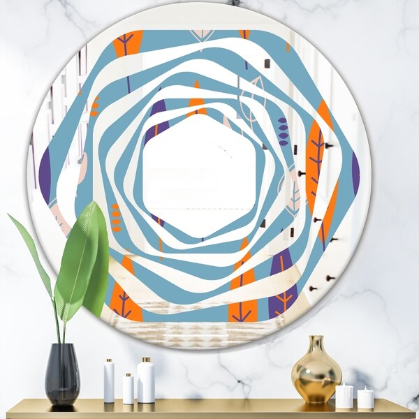 Designart 'Floral Retro Botanical Pattern II' Modern Round or Oval Wall Mirror - Whirl