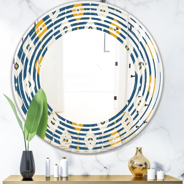 Designart 'Retro Abstract Pattern II' Modern Round or Oval Wall Mirror - Wave