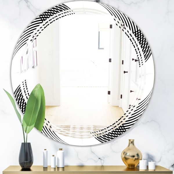 Designart 'Monochrome Geometric Pattern IX' Modern Round or Oval Wall Mirror - Triple C