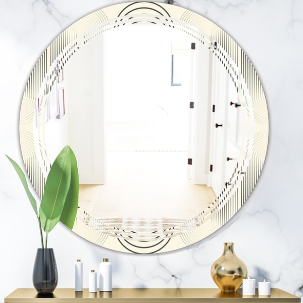 Designart 'Monochrome Geometric Pattern X' Modern Round or Oval Wall Mirror - Triple C