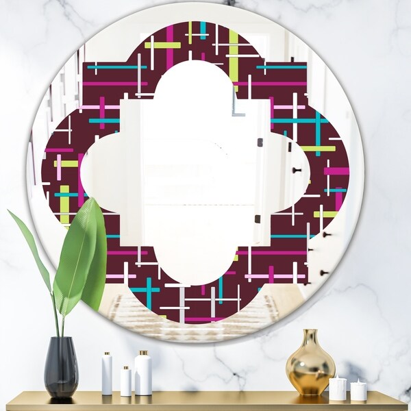 Designart 'Retro Abstract Design XVII' Modern Round or Oval Wall Mirror - Quatrefoil - Multi