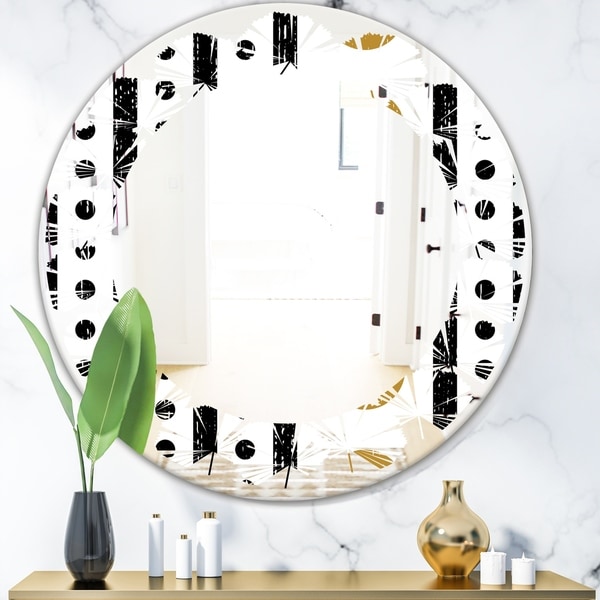 Designart 'Retro Geometrical Abstract Minimal Pattern VII' Modern Round or Oval Wall Mirror - Leaves