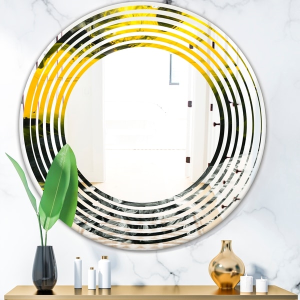 Designart 'Marbled Yellow 4' Modern Round or Oval Wall Mirror - Wave