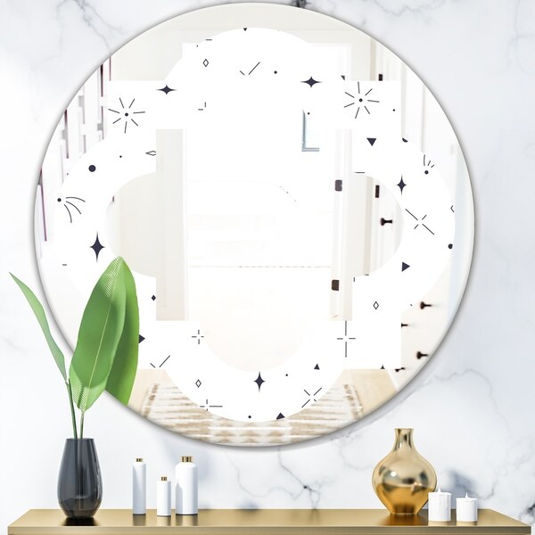 Designart 'Golden Geometrical Diamond Pattern III' Modern Round or Oval Wall Mirror - Quatrefoil