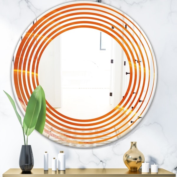 Designart 'Brown agate in Wave pattern' Modern Round or Oval Wall Mirror - Wave