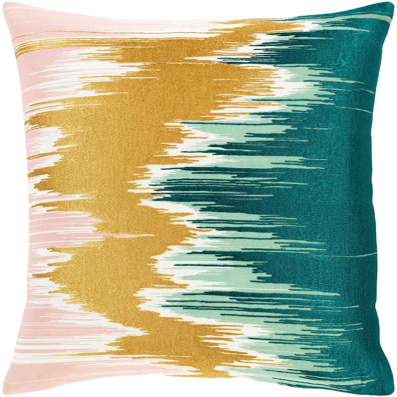 Artistic Weavers Lena Modern Hand-Embroidered 18-in Poly or Feather Down Throw Pillow - Polyester - Teal