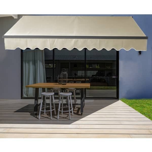Aleko Black Frame Retractable Home Patio Canopy Awning 10 X 8 Ft Ivory Color On Sale Overstock 29845149