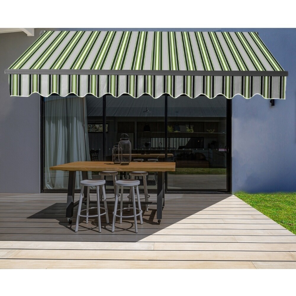ALEKO  Motorized 12x10 Black Frame Retractable Home Patio Canopy Awning Multi Green