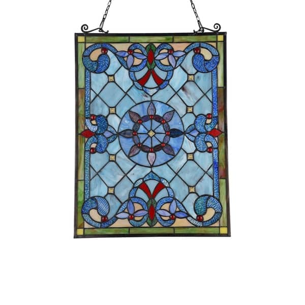 Stained Glass Tiffany Style Window Panel Victorian Art Glass Round  Suncatcher