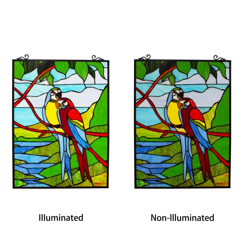 Gracewood Hollow Mpaang Tropical Birds Stained Glass Window Panel Suncatcher