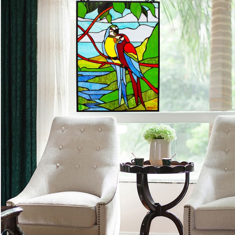 Gracewood Hollow Mpaang Tropical Birds Stained Glass Window Panel Suncatcher