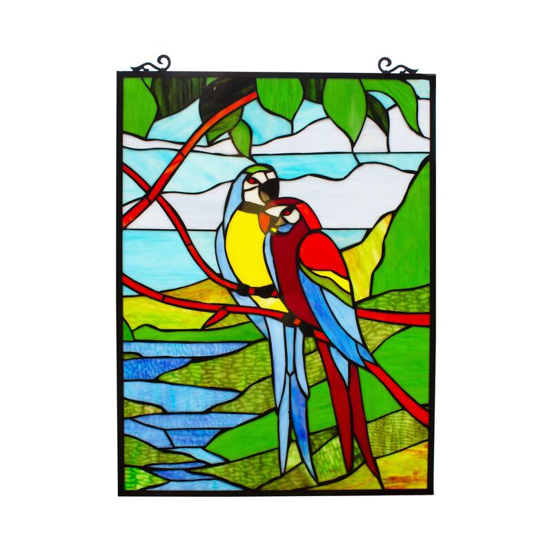 Gracewood Hollow Mpaang Tropical Birds Stained Glass Window Panel Suncatcher