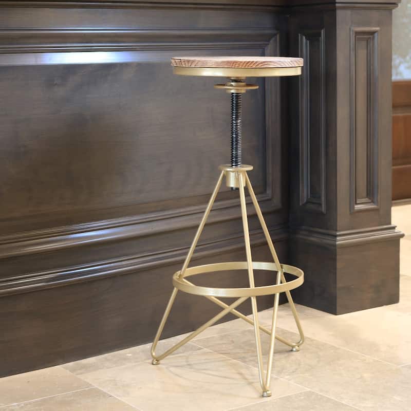 Seeken Weathered Wood and Gold Adjustable Bar Stool