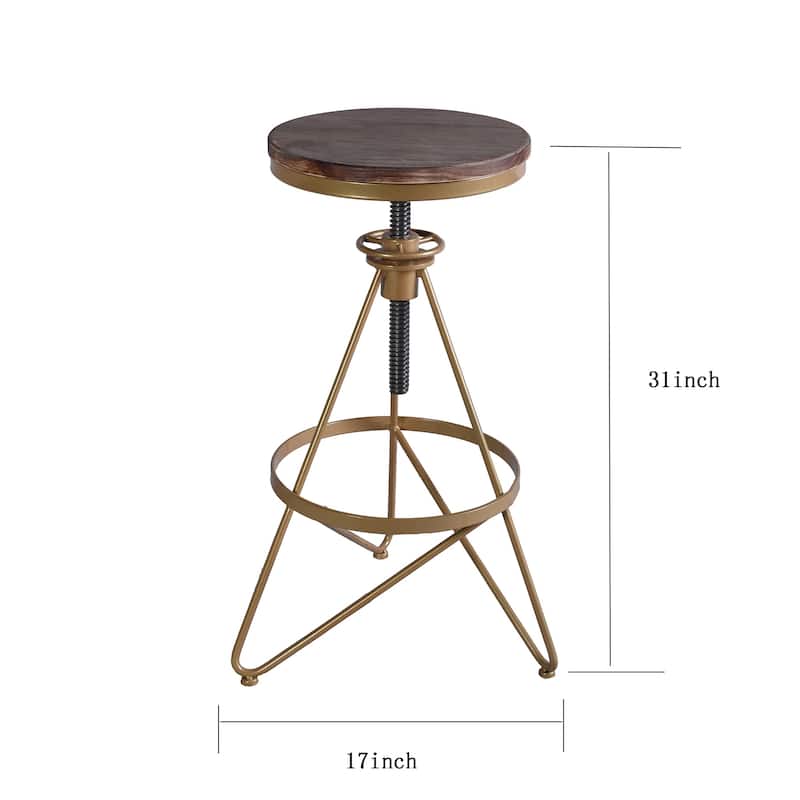 Seeken Weathered Wood and Gold Adjustable Bar Stool