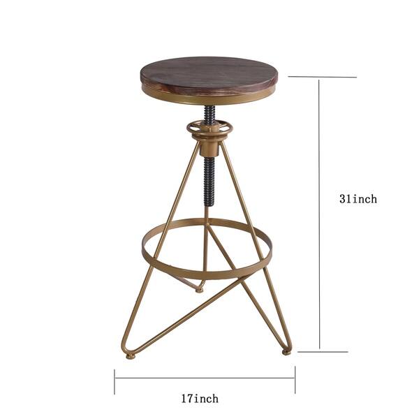Seeken Weathered Wood and Gold Adjustable Bar Stool Bed Bath & Beyond