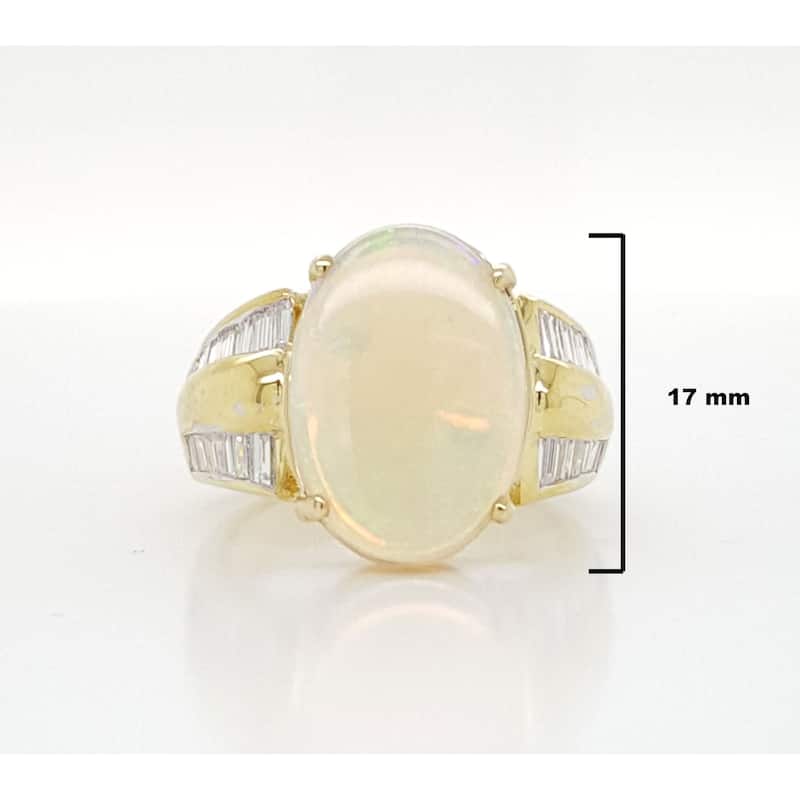 Kabella Yellow Gold Opal Two Row Diamond Ring Size - 6.5