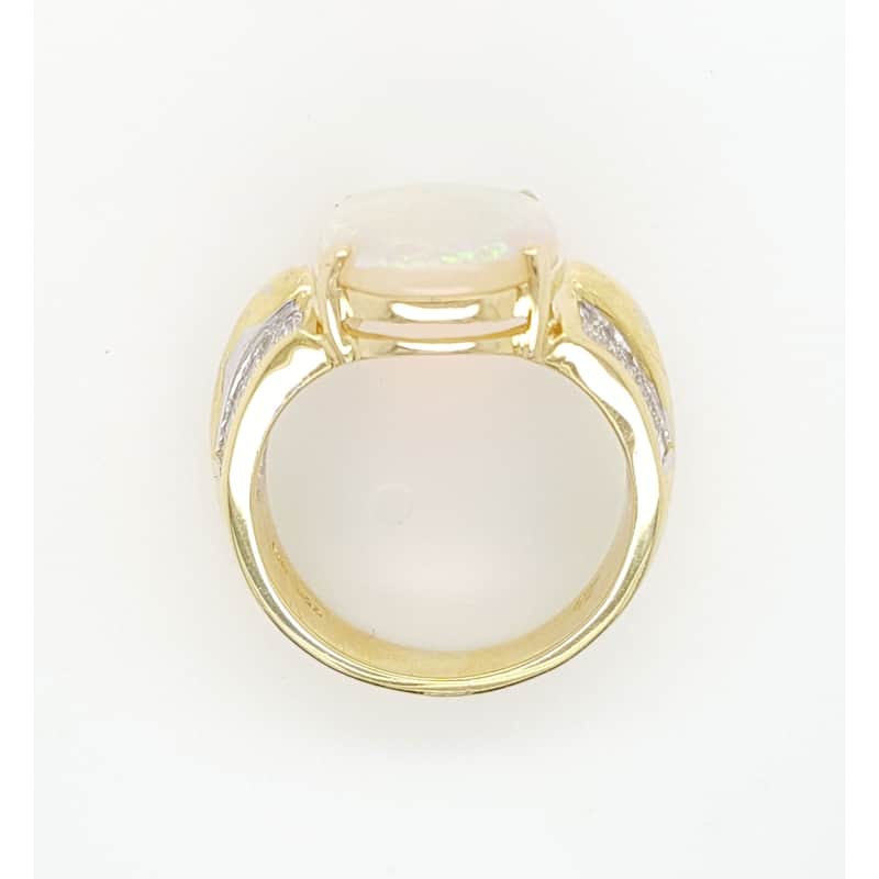 Kabella Yellow Gold Opal Two Row Diamond Ring Size - 6.5