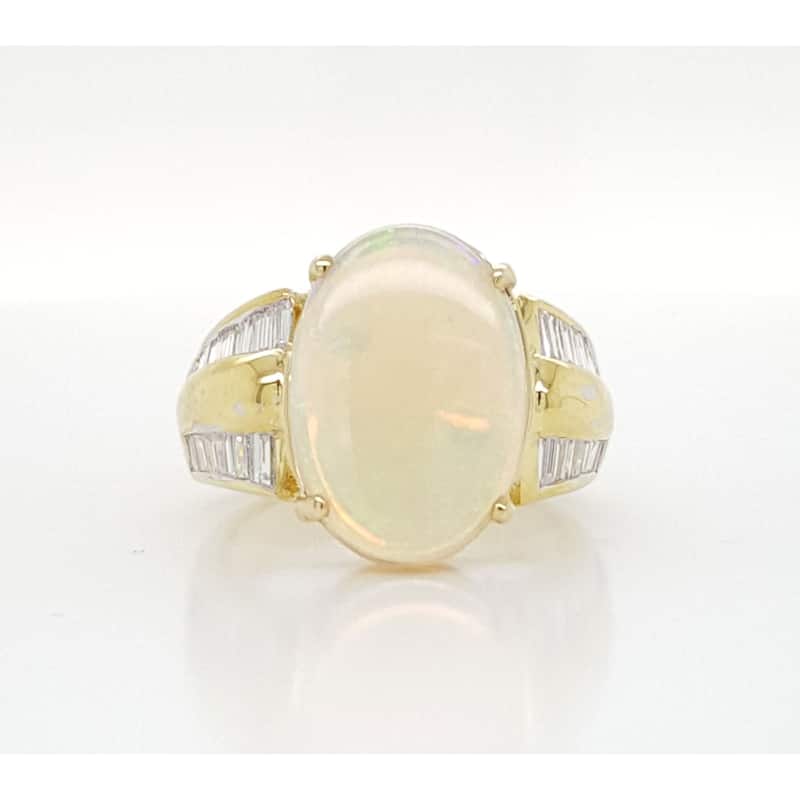 Kabella Yellow Gold Opal Two Row Diamond Ring Size - 6.5