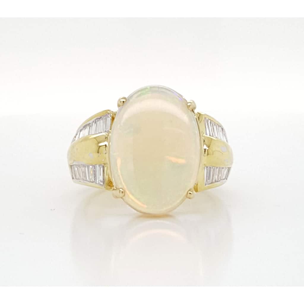 Kabella Yellow Gold Opal Two Row Diamond Ring Size - 6.5