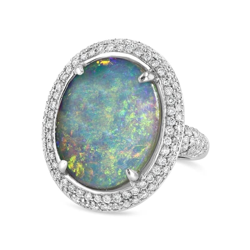 Kabella White Gold Opal Pave Diamond Around Ring Size - 6.5