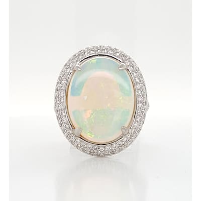 Kabella White Gold Opal Pave Diamond Around Ring Size - 6.5
