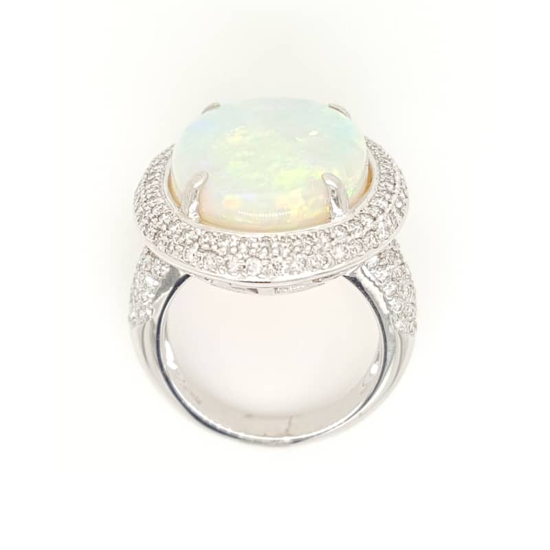 Kabella White Gold Opal Pave Diamond Around Ring Size - 6.5