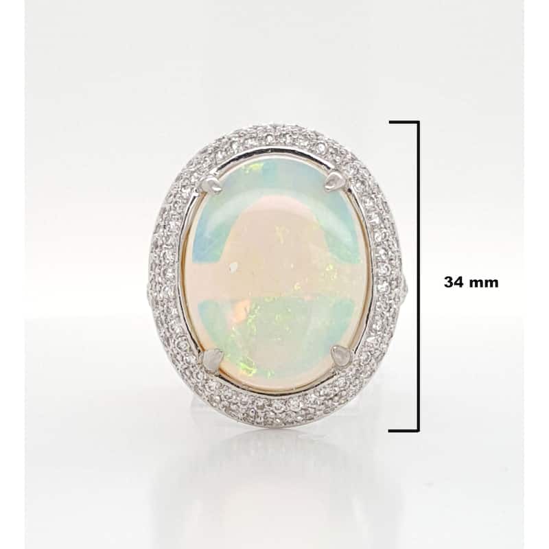 Kabella White Gold Opal Pave Diamond Around Ring Size - 6.5