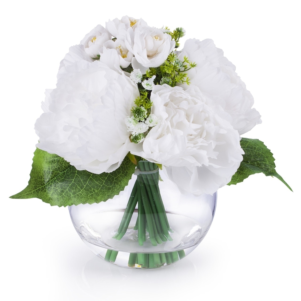 Shop Enova Home White Artificial Mixed Peony Flower Arrangement In Clear Glass Vase With Faux Water For Home Decoration Overstock 29857485