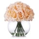 preview thumbnail 1 of 7, Enova Home Artificial 21 Heads Silk Roses Fake Flowers Arrangement in Round Clear Glass Vase with Faux Water for Home Decoration Peach