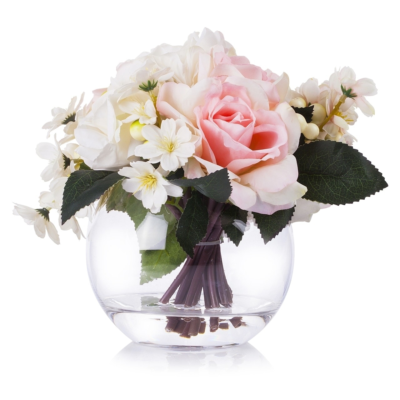 Flora Bunda 9 Artificial Silk Peony Arrangement in Glass Pot, Pink