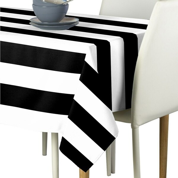 Polyester Black & White Cabana Stripe Signature Tablecloth 60" x 84"