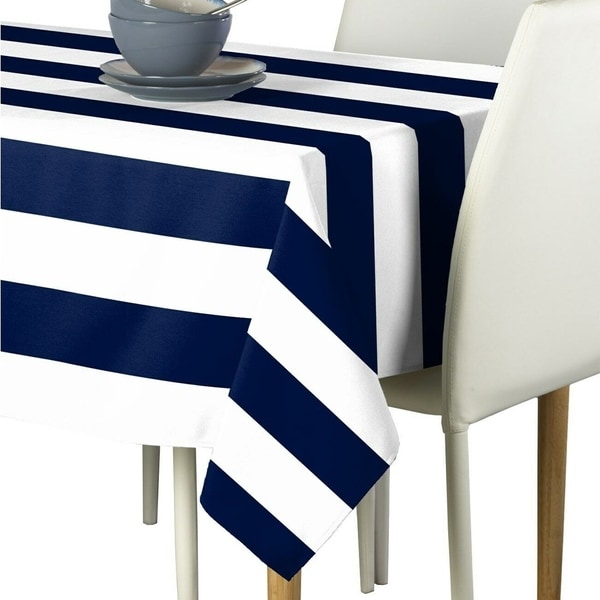 Polyester Navy & White Cabana Stripe Signature Tablecloth 60" x 120"