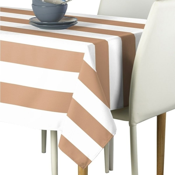 Polyester Tan & White Cabana Stripe Signature Tablecloth 60" x 84"