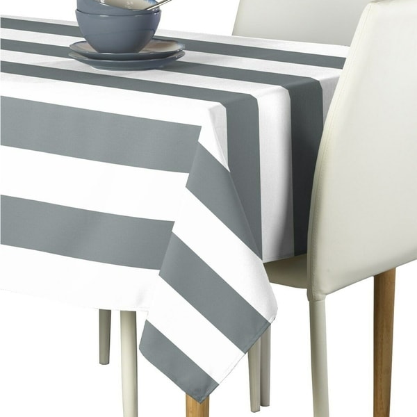 Polyester Gray & White Cabana Stripe Signature Tablecloth 60" x 120"