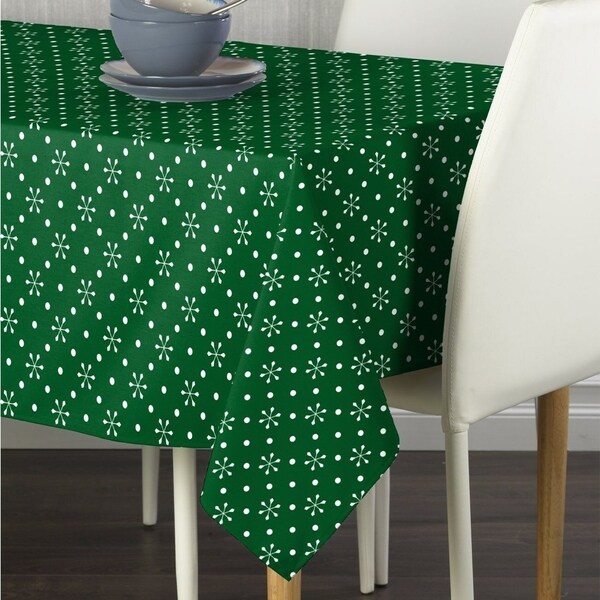 Polyester Green Snowflakes & Dots Tablecloth 60" x 120"