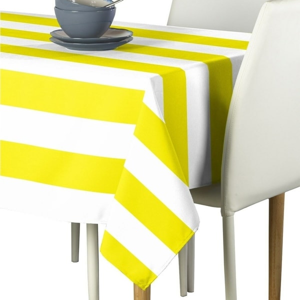 Polyester Yellow & White Cabana Stripe Signature Tablecloth 60" x 84"