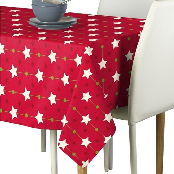 Polyester Christmas Stars Red Signature Tablecloth 60" x 104"