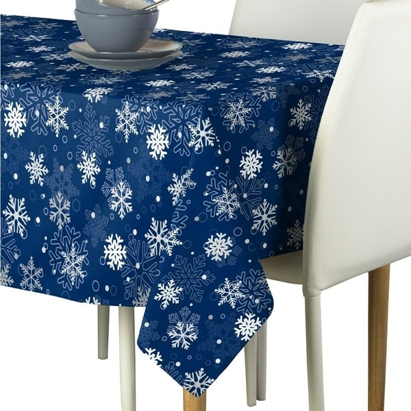 Polyester Winter Blue Christmas Snowflakes Tablecloth 60" x 120"