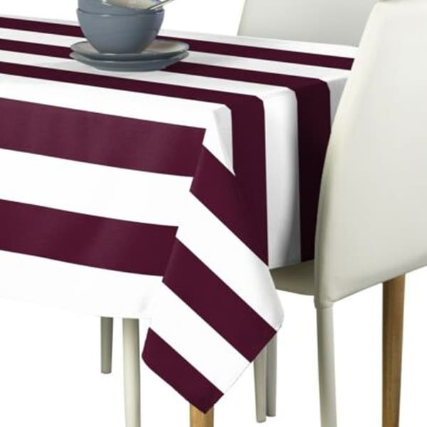 Polyester Burgundy & White Cabana Stripe Signature Tablecloth 60" x 120"