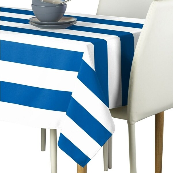 Polyester Royal & White Cabana Stripe Signature Tablecloth 54" x 54"