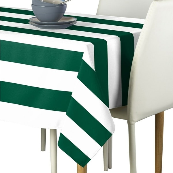 Polyester Forest & White Cabana Stripe Signature Tablecloth 60" x 84"